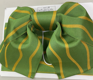 obi ( pre-tied) green w/yellow stripes