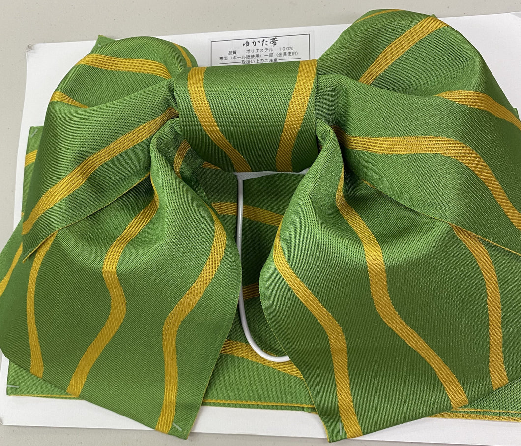 obi ( pre-tied) green w/yellow stripes