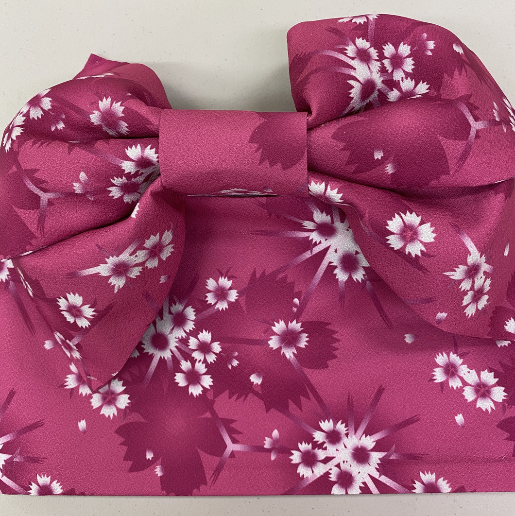 obi (pre-tied) dark pink with white flowers