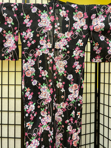 Yukata-black background with pink and orange floral design