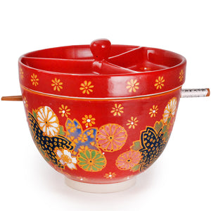 Bowl with Condiment Divider Lid & Chopsticks