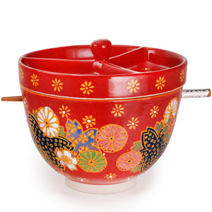 Bowl with Condiment Divider Lid & Chopsticks