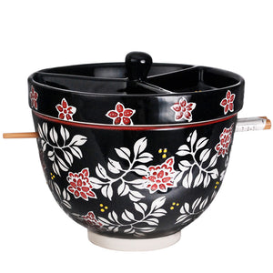Bowl with Condiment Divider Lid & Chopsticks