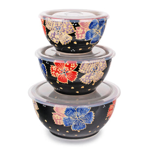 Bowls Black with Flowers