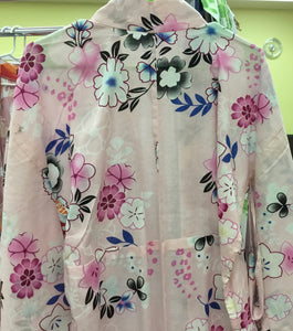 Yukata- Pink background with black flowers