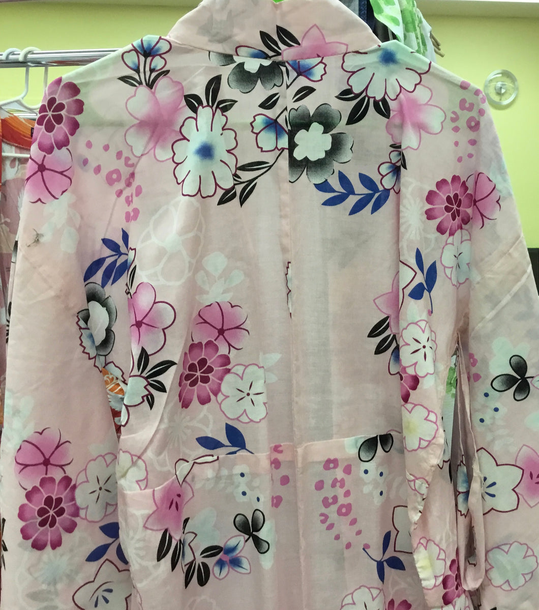 Yukata- Pink background with black flowers