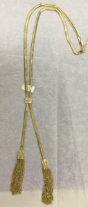 Necklace Woven Gold Toned Double Tassel with Crystal Accents