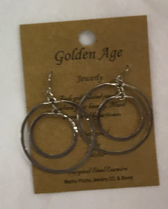 Earrings French Hammered Silver Double Circle
