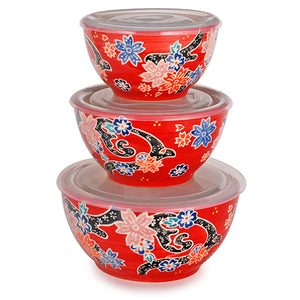 Bowls Red with Flowers